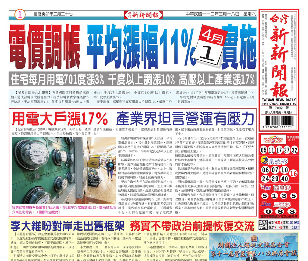 台灣新新聞報 3／18報紙