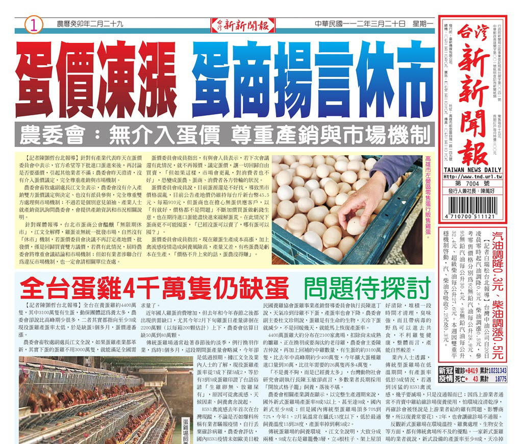 台灣新新聞報 3／20報紙