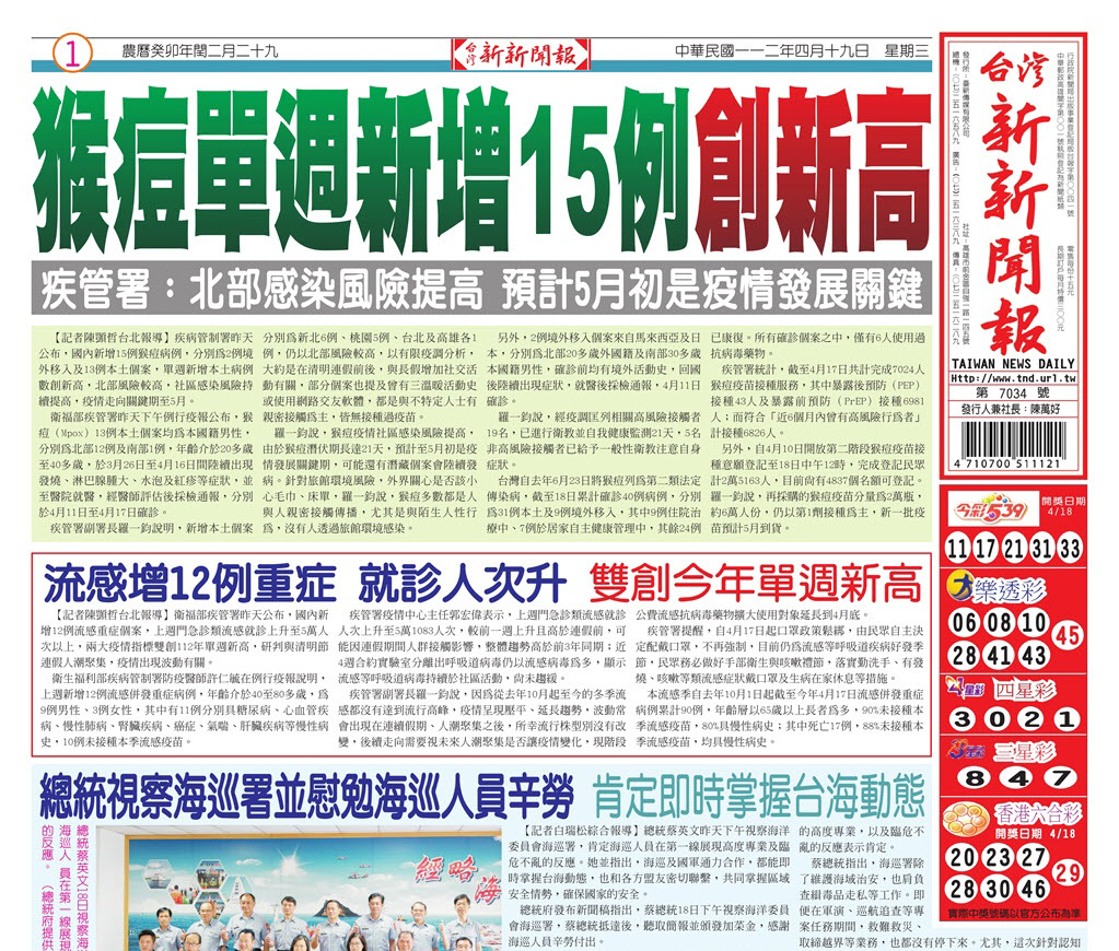 台灣新新聞報 4／19報紙