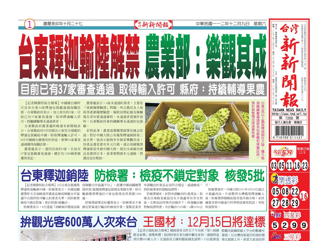 台灣新新聞報 12／9報紙